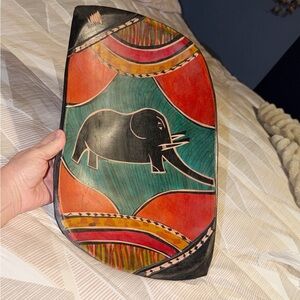 African Style Wooden Large Tray/ Bowl With Elephant